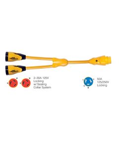 Marinco Y504-2-30 EEL (2)-30A-125V Female to (1)50A-125/250V Male "Y" Adapter - Yellow