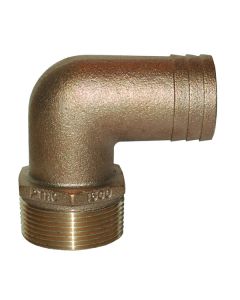 GROCO 1-1/4" NPT x 1-1/8" ID Bronze 90 Degree Pipe to Hose Fitting Standard Flow Elbow