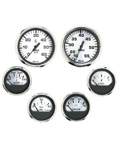 Faria Spun Silver Box Set of 6 Gauges f/ Inboard Engines - Speed, Tach, Voltmeter, Fuel Level, Water Temperature & Oil