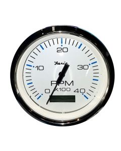 Faria Chesapeake White SS 4" Tachometer w/Hourmeter (4000 RPM) (Diesel) (Mech. Takeoff & Var. Ratio Alt)