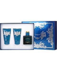 Versace Eros Edt Spray 1.7 Oz & Aftershave Balm 1.7 Oz & Shower Gel 1.7 Oz For Men