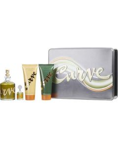 Curve Cologne Spray 4.2 Oz & Cologne 0.25 Oz Mini & Aftershave Balm 3.4 Oz & Shower Gel 3.4 Oz For Men