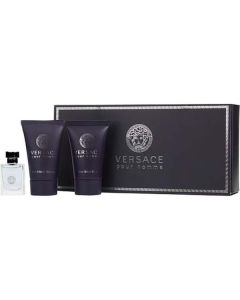 Versace Pour Homme Edt 0.17 Oz Mini & Aftershave Balm 0.8 Oz & Hair And Body Shampoo 0.8 Oz For Men