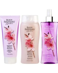 Body Fantasies Japanese Cherry Blossom Body Spray 8 Oz & Body Lotion 7 Oz & Body Wash 12 Oz For Women