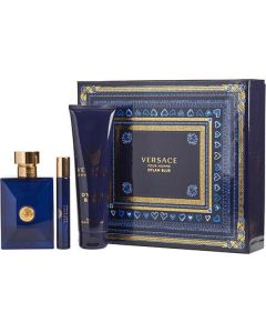 Versace Dylan Blue Edt Spray 3.4 Oz & Shower Gel 5 Oz & Edt Spray 0.33 Oz Mini For Men