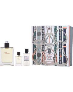 Terre D'hermes Edt Spray 3.3 Oz & Aftershave Balm 1.35 Oz & Edt Spray 0.42 Oz Mini For Men