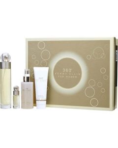 Perry Ellis 360 Edt Spray 3.4 Oz & Body Mist 4 Oz & Shower Gel 3 Oz & Edt Spray 0.25 Oz Mini For Women