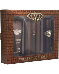 Cuba Prestige Gold Edt Spray 3 Oz & Aftershave Spray 3.3 Oz & Shower Gel 6.6 Oz For Men