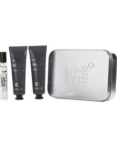 Mont Blanc Explorer Eau De Parfum 0.25 Oz Mini & Aftershave Balm 1 Oz & Shower Gel 1 Oz & Travel Pouch For Men