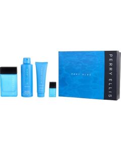 Perry Ellis Pure Blue Edt Spray 3.4 Oz & Deodorant Spray 6 Oz & Shower Gel 3 Oz & Edt Spray 0.25 Oz For Men