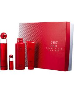 Perry Ellis 360 Red Edt Spray 3.4 Oz & Shower Gel 3 Oz & Deodorant Body Spray 6 Oz & Edt Spray 0.25 Oz Mini For Men