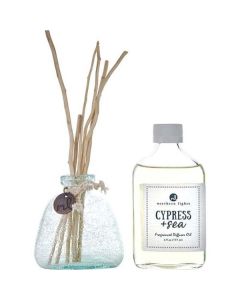 Cypress & Sea Fragrance Diffuser Oil 6 Oz & 6x Willow Reeds & Diffuser Bottle For Unisex