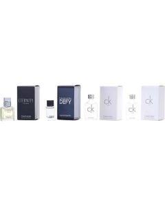 Calvin Klein Variety 4 Piece Mens Mini Variety With Eternity & Ck One X 2 & Ck Defy And All Are 0.33 Oz Mini For Men