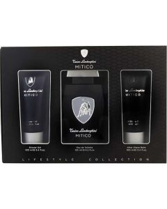 Lamborghini Mitico Edt Spray 4.2 Oz & Aftershave Balm 3.4 Oz & Shower Gel 3.4 Oz For Men