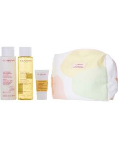 Clarins Cleansing Milk 200ml + Toning Lotion 200ml + Comfort Scrub 15ml --3pcs + Bag For Women