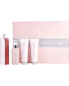 Perry Ellis 18 Eau De Parfum Spray 3.4 Oz & Body Mist 4 Oz & Body Lotion 3 Oz & Shower Gel 3 Oz For Women