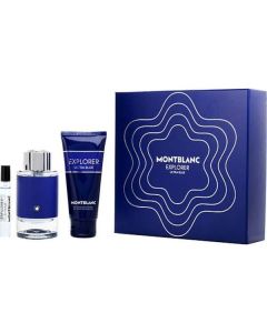 Mont Blanc Explorer Ultra Blue Eau De Parfum Spray 3.3 Oz & Shower Gel 3.3 Oz & Eau De Parfum Spray 0.24 Oz Mini For Men