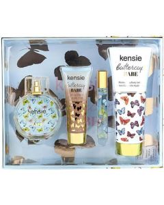 Kensie Buttercup Babe Eau De Parfum Spray 3.4 Oz & Body Lotion 6.8 Oz & Body Glow Oil 2.5 Oz & Eau De Parfum Spray 0.33 Oz Mini For Women