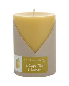 Ginger Tea & Lemon One 3x4 Inch Pillar Candle.  Burns Approx. 80 Hrs. For Unisex