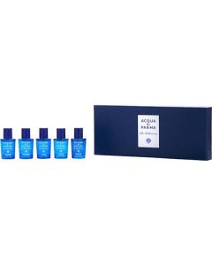 Acqua Di Parma Blue Mediterraneo Variety 5 Piece Variety With Arancia Di Capri & Bergamotto Di Calabria & Fico Di Amalfi & Mirto Di Panarea & Mandorlo Di Sicilia And All Are Edt 0.17 Oz Mini For Unisex