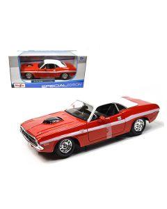 1970 Dodge Challenger R/T Coupe Red with White Top and White Stripes 1/24 Diecast Model Car by Maisto