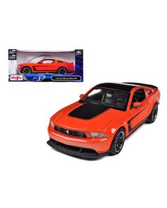 2012 Ford Mustang Boss 302 Orange and Black 1/24 Diecast Model Car by Maisto