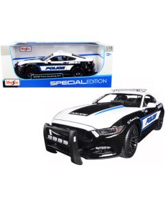 2015 Ford Mustang GT 5.0 Police Car Black and White with Blue Stripes 1/18 Diecast Model Car by Maisto