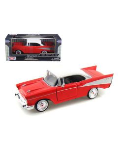 1957 Chevrolet Bel Air Red with White Top 1/24 Diecast Model Car by Motormax