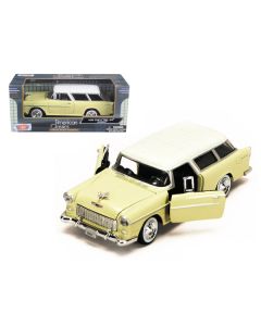 1955 Chevrolet Bel Air Nomad Yellow with White Top 1/24 Diecast Model Car by Motormax