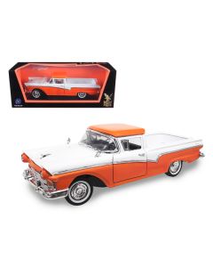 1957 Ford Ranchero Pickup Orange and White 1/18 Diecast Model Car by Road Signature