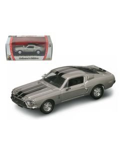 1968 Ford Mustang Shelby GT500 KR Silver with Black Stripes 1/43 Diecast Model Car by Road Signature