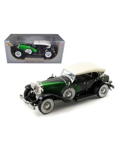 1934 Duesenberg Model J Black and Green with Cream Top 1/18 Diecast Model Car by Signature Models