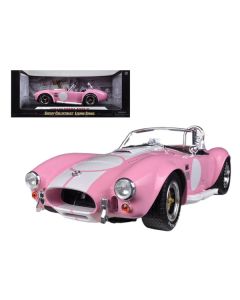 1965 Shelby Cobra 427 S/C Pink with White Stripes with Printed Carroll Shelby Signature's on the Trunk 1/18 Diecast Model Car by Shelby Collectibles