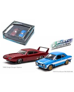 1969 Dodge Charger Daytona and 1974 Ford Escort RS 2000 Mkl "The Fast and The Furious" Movie Set of 2 pieces 1/43 Diecast Model Cars by Greenlight