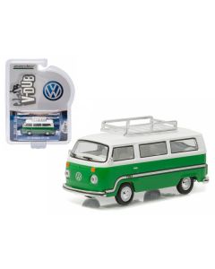 1977 Volkswagen Type 2 Bus (T2B) Sumatra Green with Roof Rack and Stripes 1/64 Diecast Model Car by Greenlight