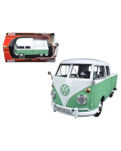 Volkswagen Type 2 (T1) Double Cab Pickup Truck White and Green 1/24 Diecast Model Car by Motormax