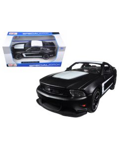 2012 Ford Mustang Boss 302 Matt Black and White 1/24 Diecast Model Car by Maisto