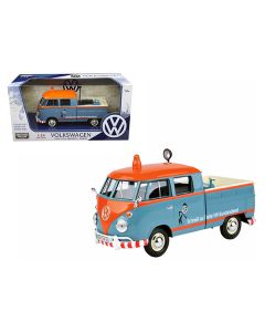 Volkswagen Type 2 (T1) Delivery Service Pickup Truck Blue and Orange "VW-Kundendienst" 1/24 Diecast Model Car by Motormax