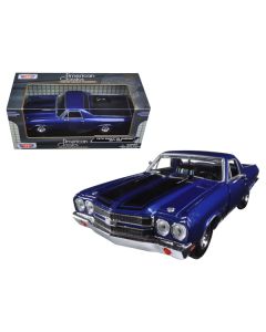 1970 Chevrolet El Camino SS 396 Dark Blue Metallic with Black Stripes 1/24 Diecast Model Car by Motormax