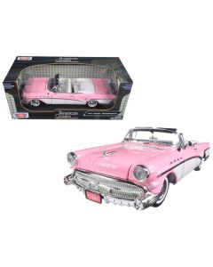 1957 Buick Roadmaster Convertible Pink and White 1/18 Diecast Model Car by Motormax