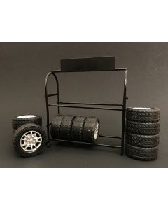 Metal Tire Rack with Rims and Tires for 1/24 Scale Models by American Diorama