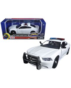 2011 Dodge Charger Pursuit Police Car White with Flashing Light Bar, Front and Rear Lights and 2 Sounds 1/24 Diecast Model Car  by Motormax