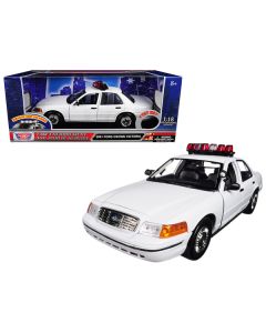 2001 Ford Crown Victoria Police Car Plain White with Flashing Light Bar and Front and Rear Lights and Sounds 1/18 Diecast Model Car by Motormax