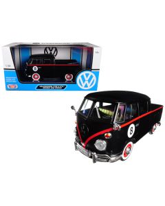 Volkswagen Type 2 (T1) Double Cab Pickup #8 Matt Black 1/24 Diecast Car Model by Motormax