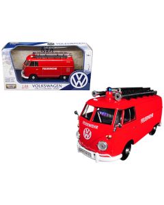 Volkswagen Type 2 (T1) Fire Van "Feuerwehr" Red 1/24 Diecast Model Car by Motormax