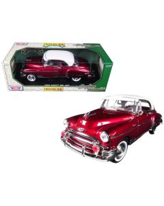 1950 Chevrolet Bel Air Burgundy with White Roof 1/18 Diecast Model Car by Motormax