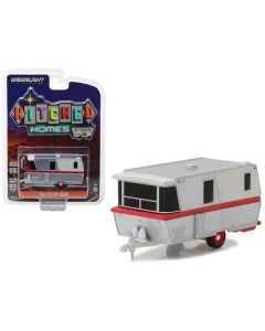 1959 Holiday House Travel Trailer Silver with Red Stripe Hitched Homes Series 4 1/64 Diecast Model by Greenlight