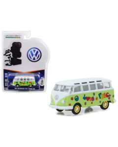 1964 Volkswagen Type 2 Samba Bus Hippie "Peace and Love" Light Green with Top Series 7 Club Vee Dub 1/64 Diecast Model Car by Greenlight