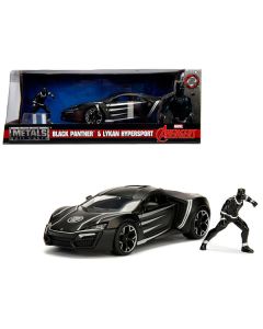 Lykan Hypersport Black with Black Panther Diecast Figurine "Avengers" "Marvel" Series 1/24 Diecast Model Car by Jada