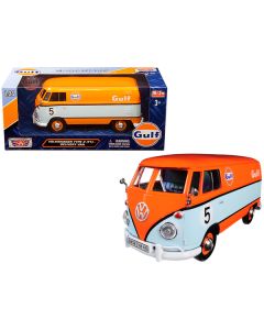 Volkswagen Type 2 (T1) Delivery Van #5 "Gulf" Orange and Light Blue 1/24 Diecast Model Car by Motormax